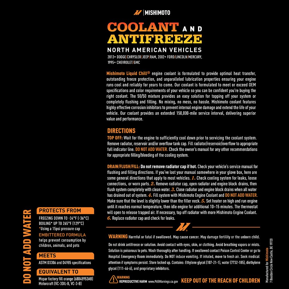 Mishimoto Liquid Chill® OE Coolant, Orange, North American Vehicles, 1 Gallon - Image 4